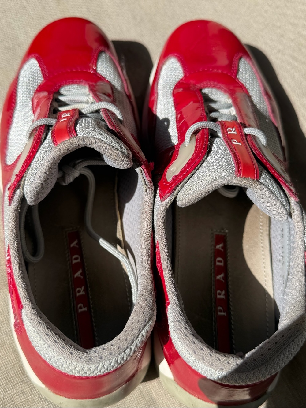 Prada Women America's Cup sneakers Red Patent & Gray Mesh Sneakers - Picture 11 of 12
